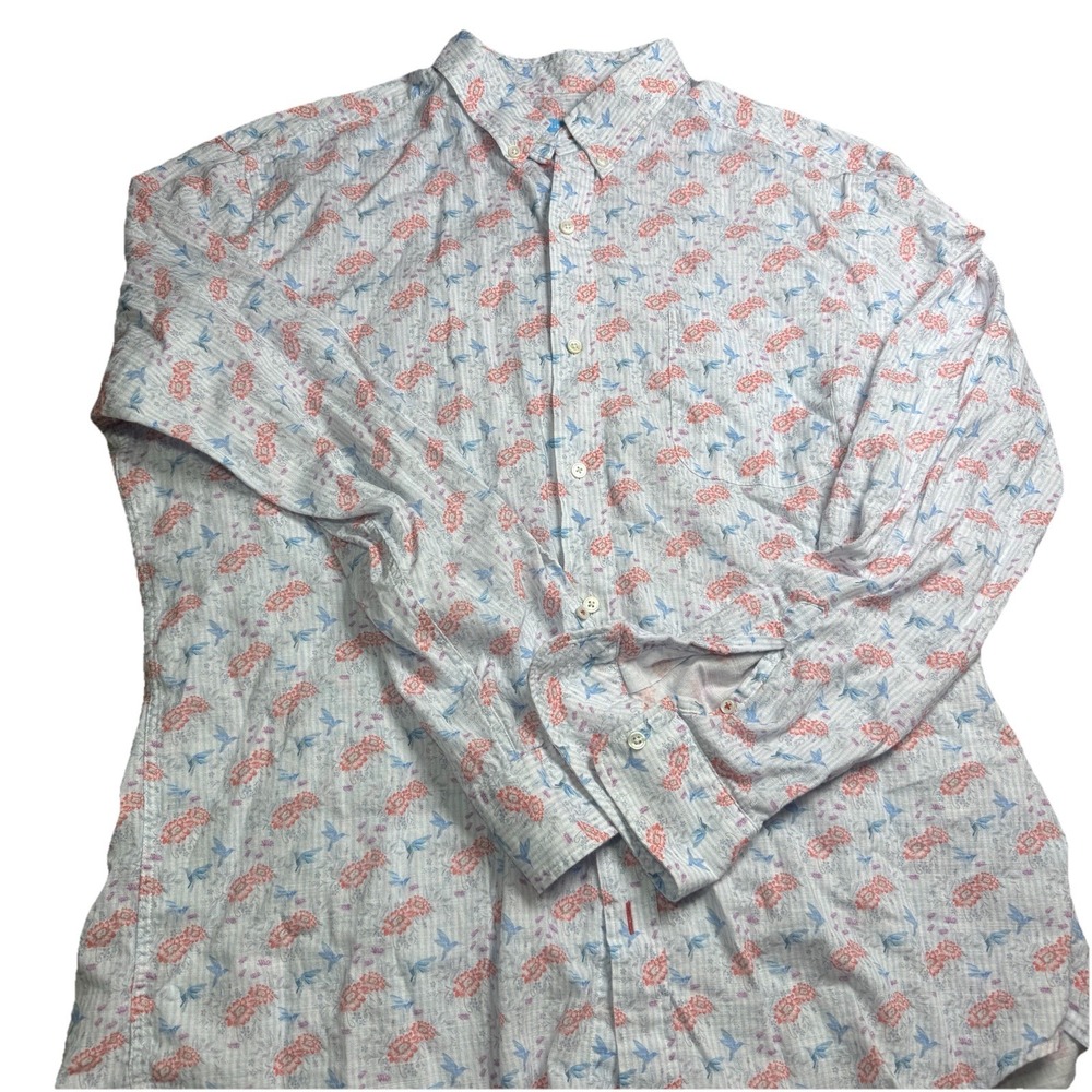 J McLaughlin Men's Carnegie Sport Shirt Large Button Up‎ White Blue Designer